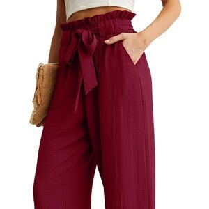 Women's Burgundy Paperbag Waist Pants